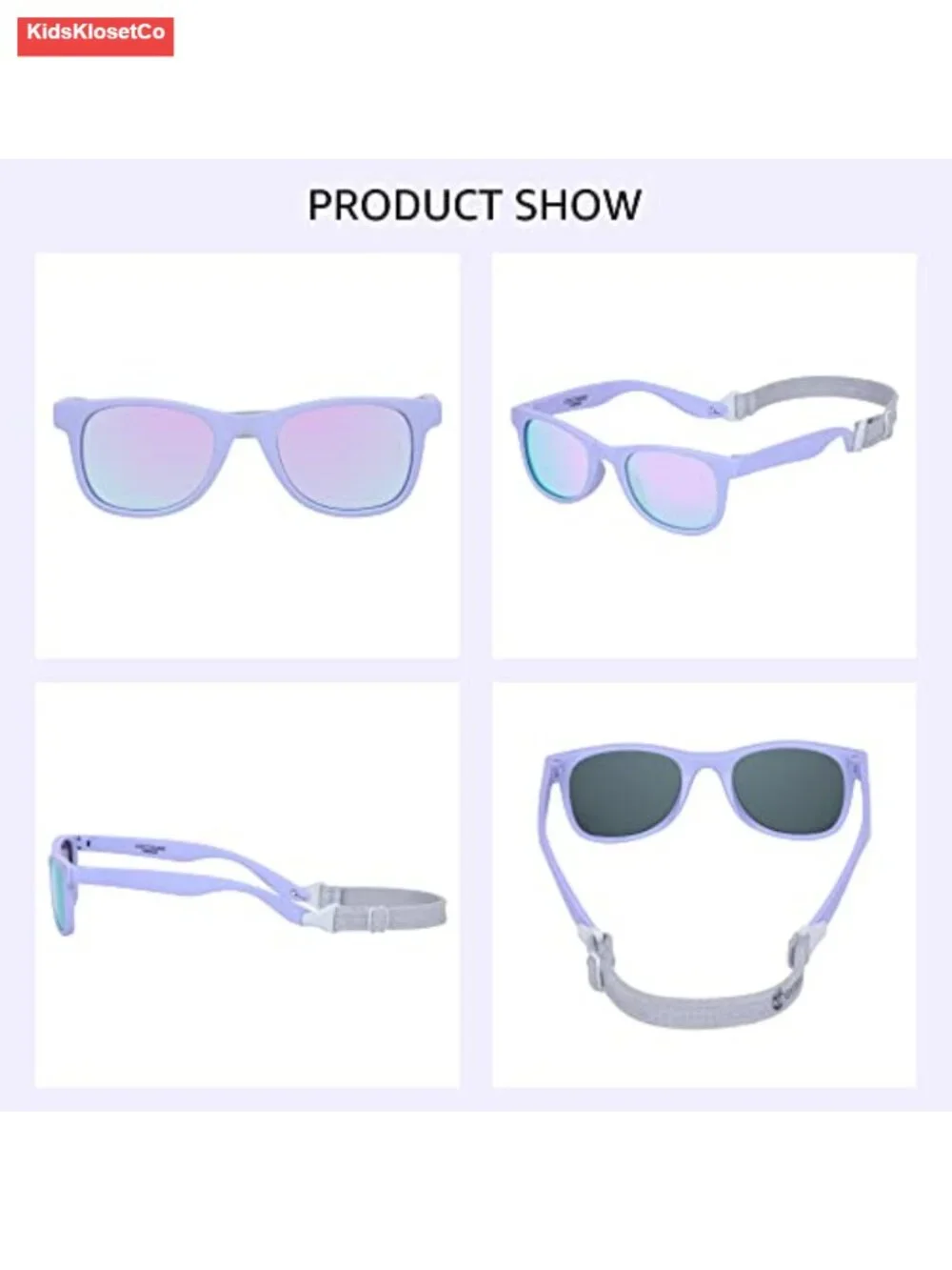 Polarized Kids Sunglasses with Strap Flexible Frame Soft Silicone Nose Pads